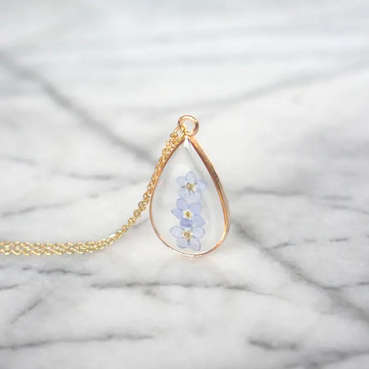 Gold Plated Necklace - Forget Me Not (Real Flowers) - Sprigbox