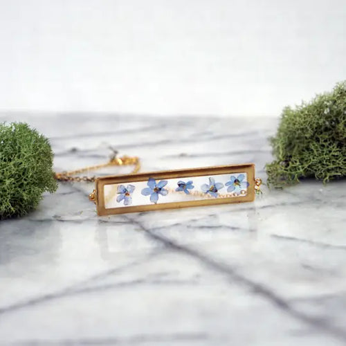 Bar Necklace - Forget Me Not (not real flowers)