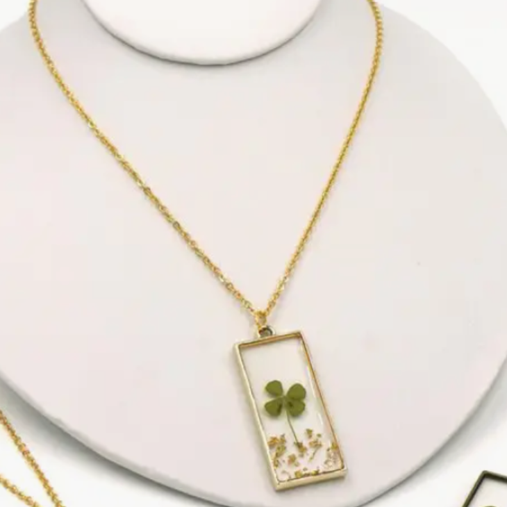 Gold Plated Necklace - Four Leaf Clover (Real Flowers) - Sprigbox