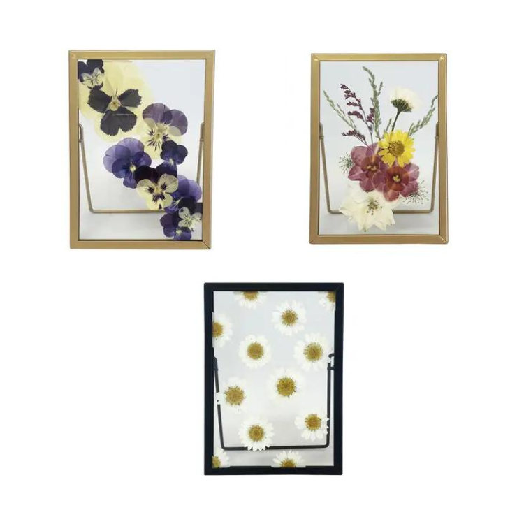 Beautiful Dried Pressed Flower Wall Art Golden Wood Frame Signed