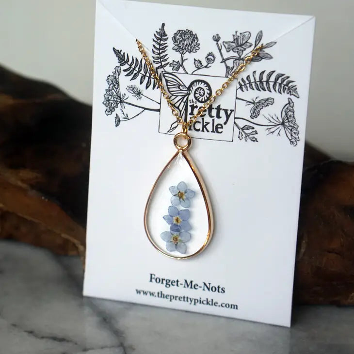 Gold Plated Necklace - Forget Me Not (Real Flowers) - Sprigbox